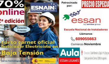 Comienza la convocatoria de la 2ª EDICIÓN  del Curso para la obtención del CARNET oficial de Instalador Electricista en baja tensión – 70% ONLINE – Duración 3 meses